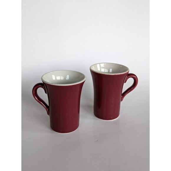Vintage HALL Pottery USA 343 Maroon Burgundy Restaurant Ware Mugs 4 1/4" Tall - Picture 4 of 11